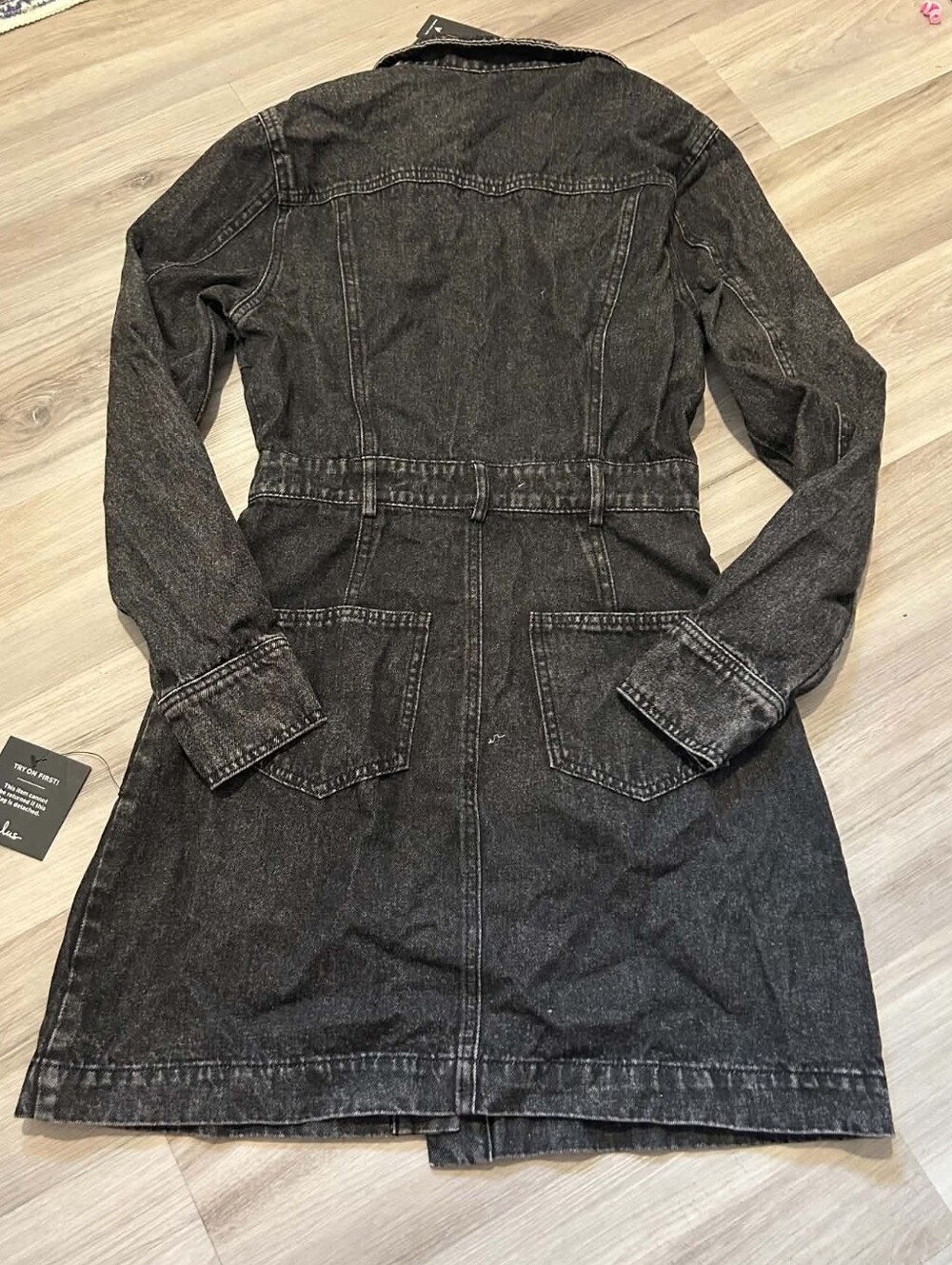 Lulus Notoriously Cool washed black denim mini dress - Picture 2 of 4